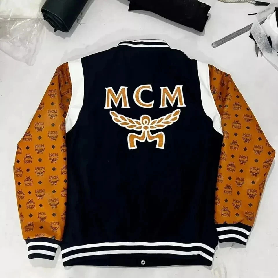 Men Varsity Jacket with Faux Leather Printed Sleeve Custom Made Letterman Jacket - Image 2