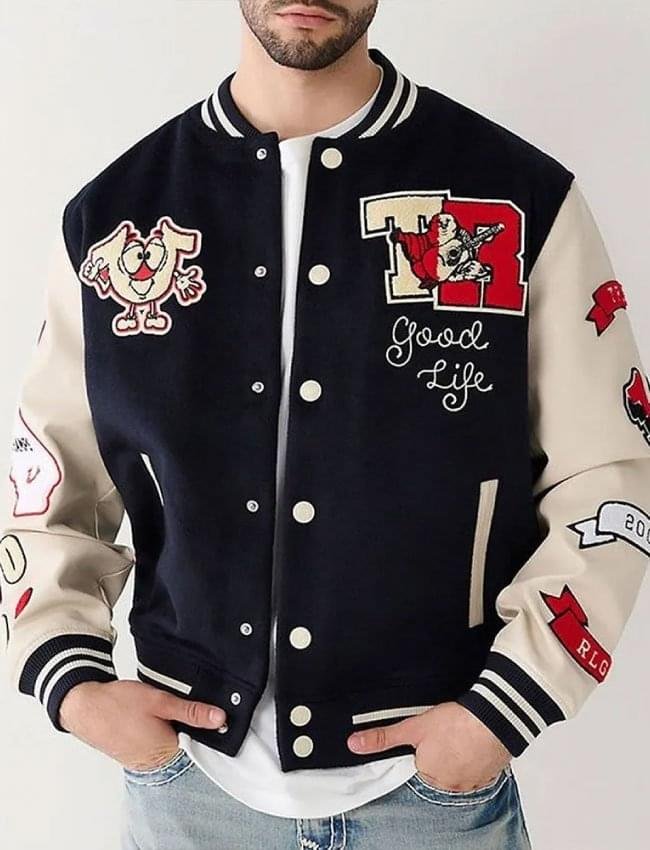 True Religion Spliced Varsity Jacket - Image 1